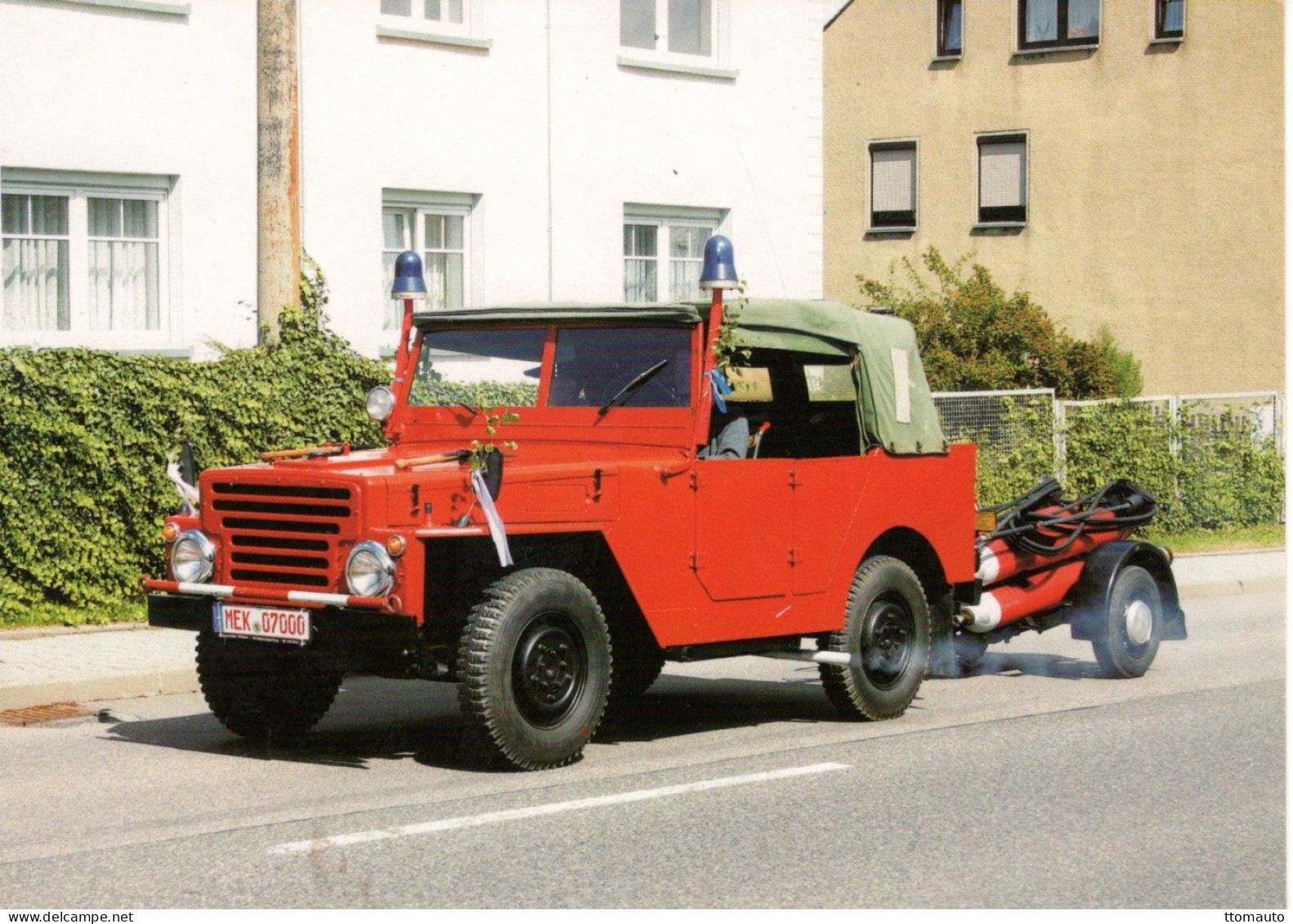 Kommandowagen Horch P2M Mit Anhanger Der FFW Gornau - Deutsches Feuerwehr (2004)  - CPM - Camions & Poids Lourds