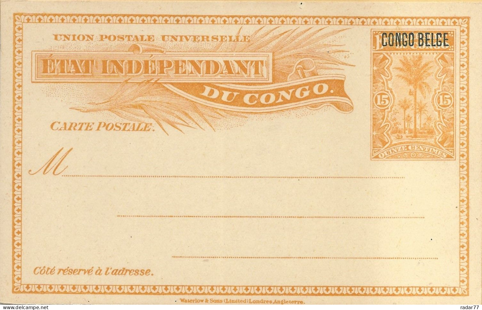 Entier Postal Etat Indépendant Du Congo Surchargé CONGO BELGE Neuf** - Covers & Documents