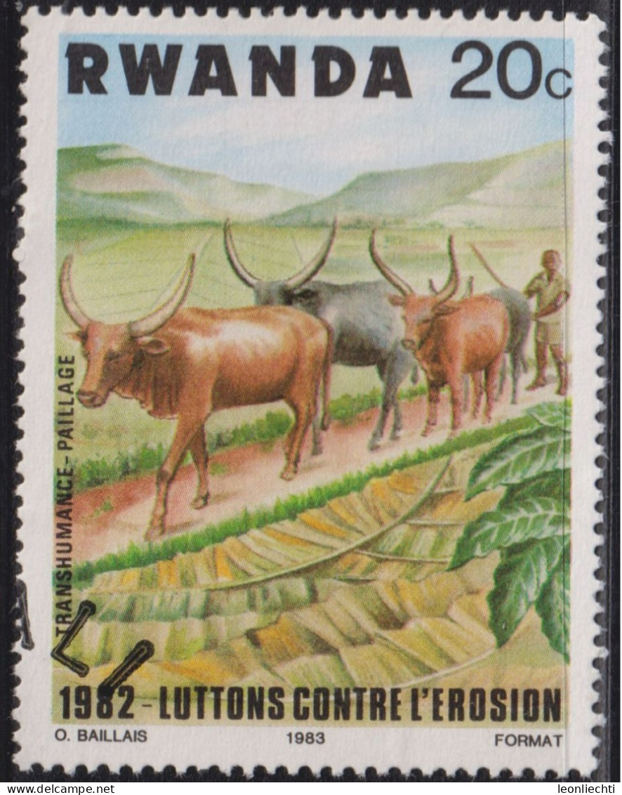 1983 Ruanda ° Mi:RW 1224, Sn:RW 1140, Yt:RW 1099, Sg:RW 1151, Bel:RW 1159, Watussi Cattle (Bos Primigenius Taurus), - Used Stamps