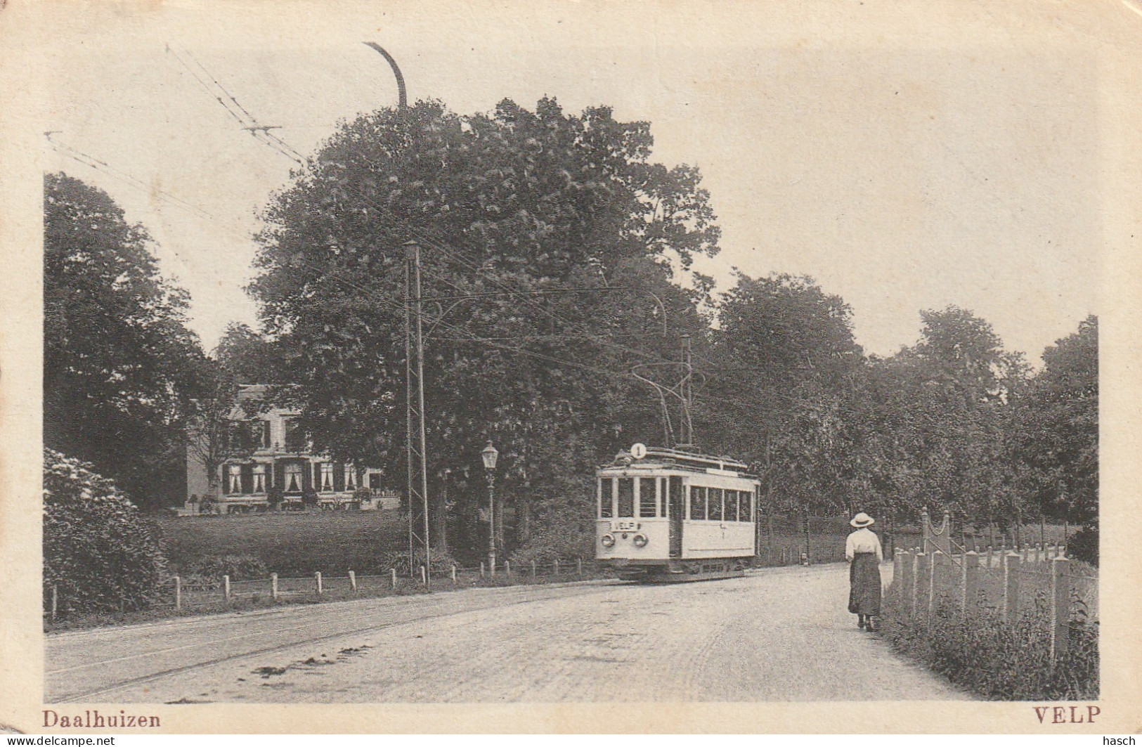 489311Velp, Daalhuizen Met Tram Lijn 1. (Langebalk Stempel 1924)  - Velp / Rozendaal
