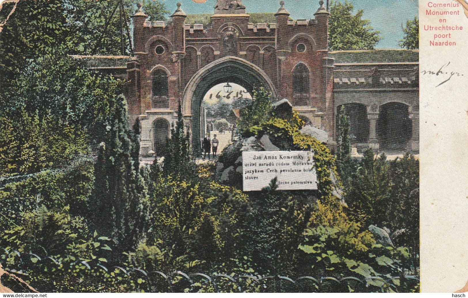 489329Naarden, Comenius Monument En Utrechtsche Poort. (Zie Randen)  - Naarden