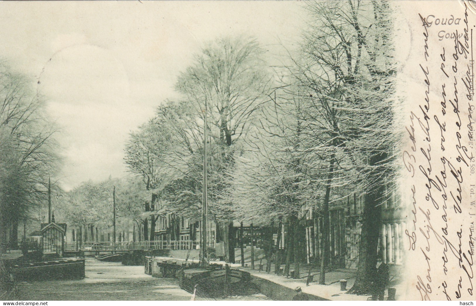 489332Gouda, Gouw In De Winter. (Poststempel 1903) (Onderrand Een Klein Scheurtje)  - Gouda