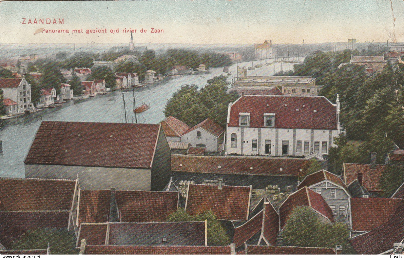 489372Zaandam, Panorama Met Gezicht O/d Rivier De Zaan(Zie Rechterkant Vouw Scheurtjes)  - Zaandam