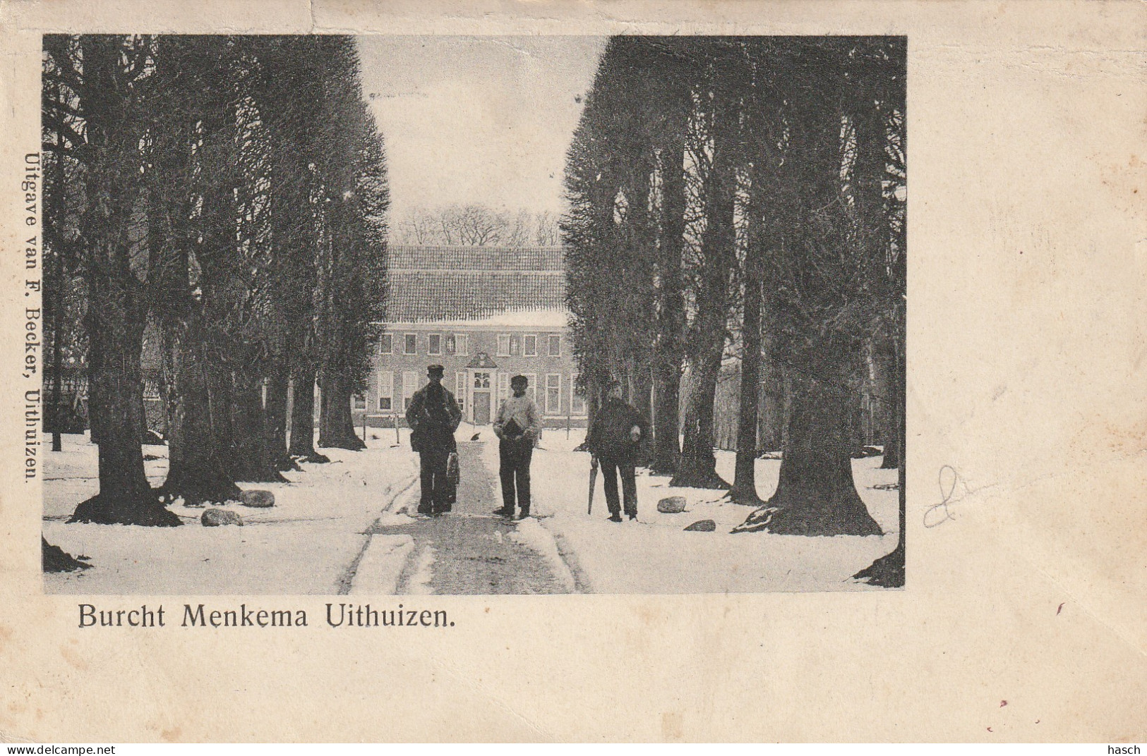 4893165Uithuizen,Burcht Menkema In De Sneeuw. Rond 1900. (Bovenrand Een Klein Scheurtje)  - Uithuizen