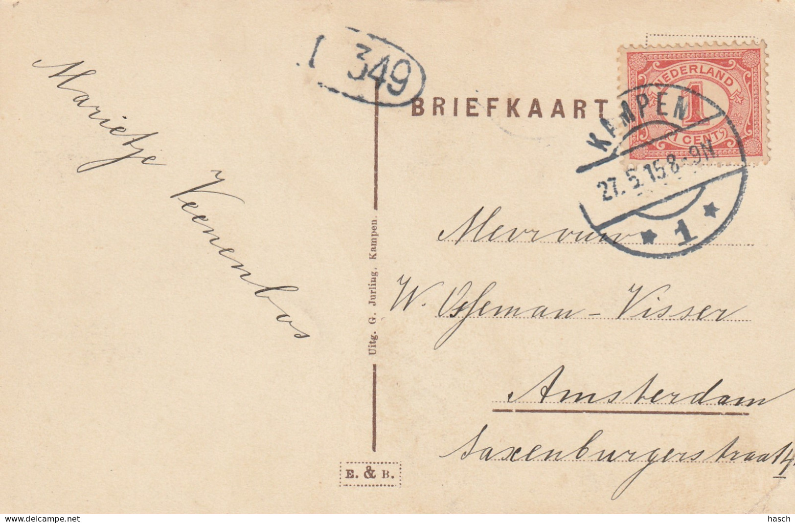 4893183Kampen, Plantsoen. (Langebalk Stempel 1915) (Linksonder Een Kleine Vouw)  - Kampen