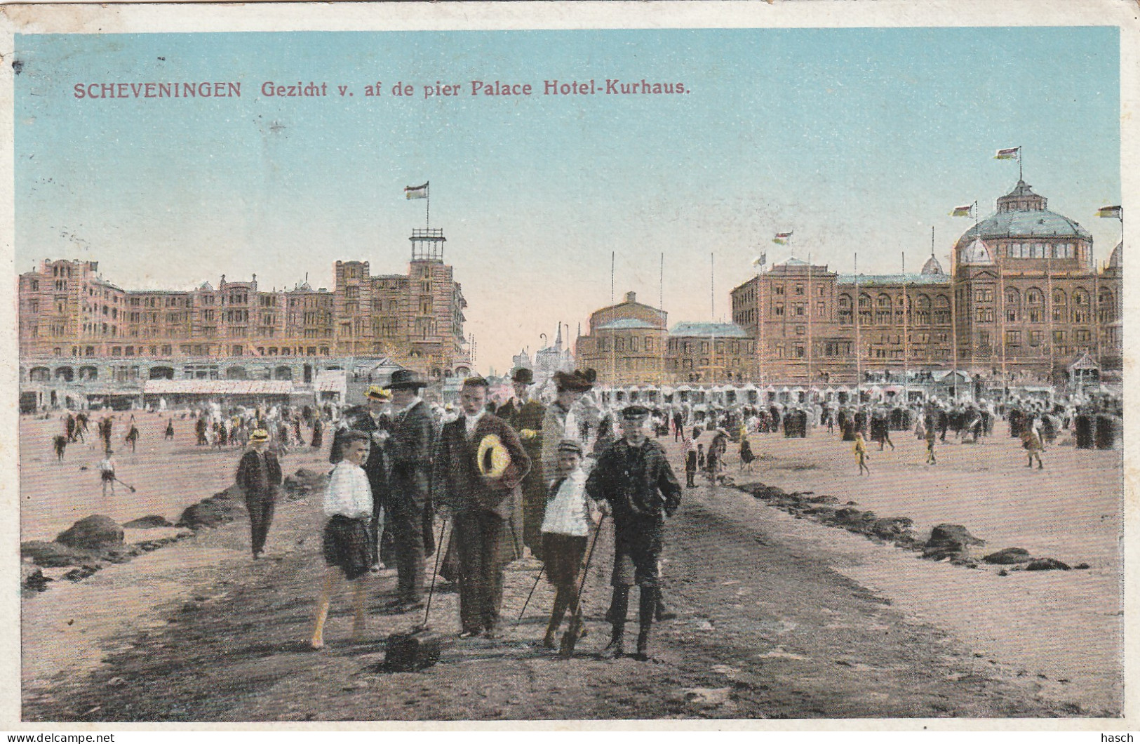 4893246Scheveningen, Gezicht V. Af De Pier Palace Hotel Kurhaus. (Langebalk Stempel 1918) (Zie Hoeken)  - Scheveningen