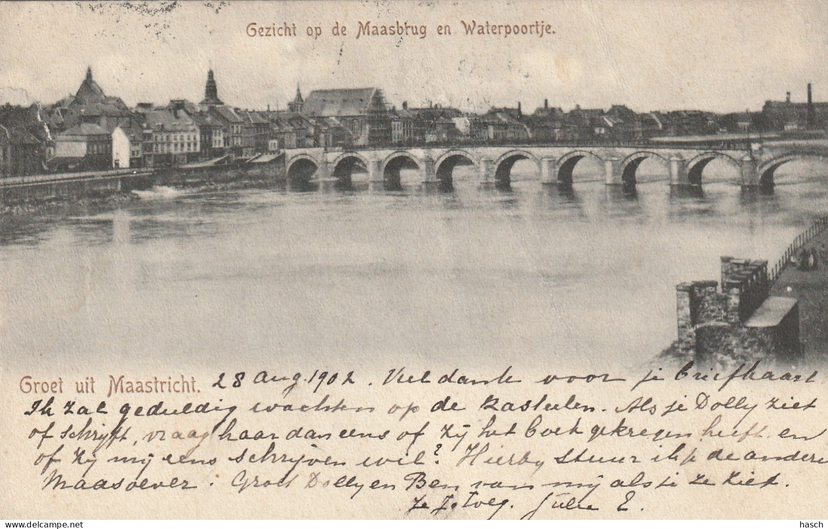 4893595Maastricht, Gezicht Op De Maasbrug En Waterpoortje. (Poststempel 1902) (Rechtsboven Een Scheurtje)  - Maastricht