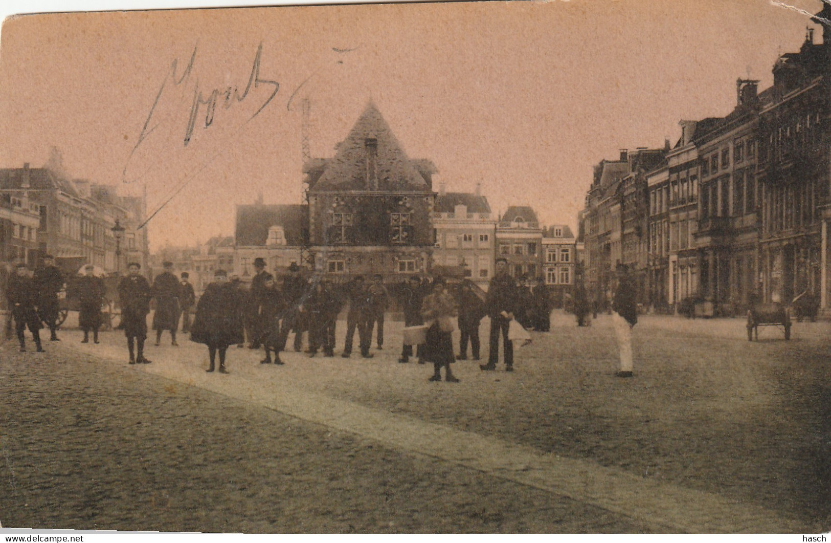 4893721Leeuwarden, Markt Met De Waag. Zeer Oude Afbeelding.  - Leeuwarden