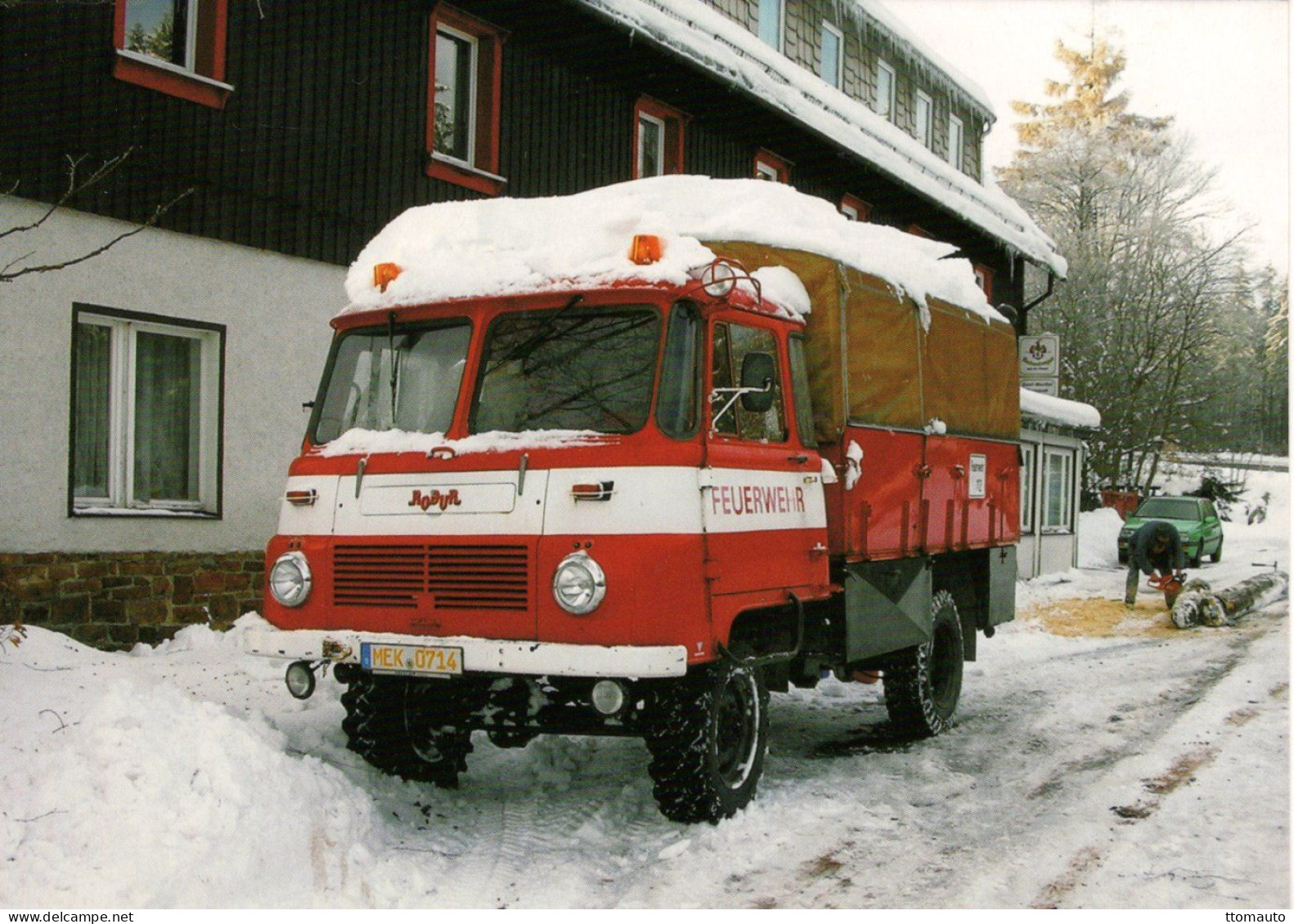 Robur LO 2002A Feuerwehrpritschenwagen An Der B174 Bei Reitzenhain (2007)   - CPM - Camions & Poids Lourds