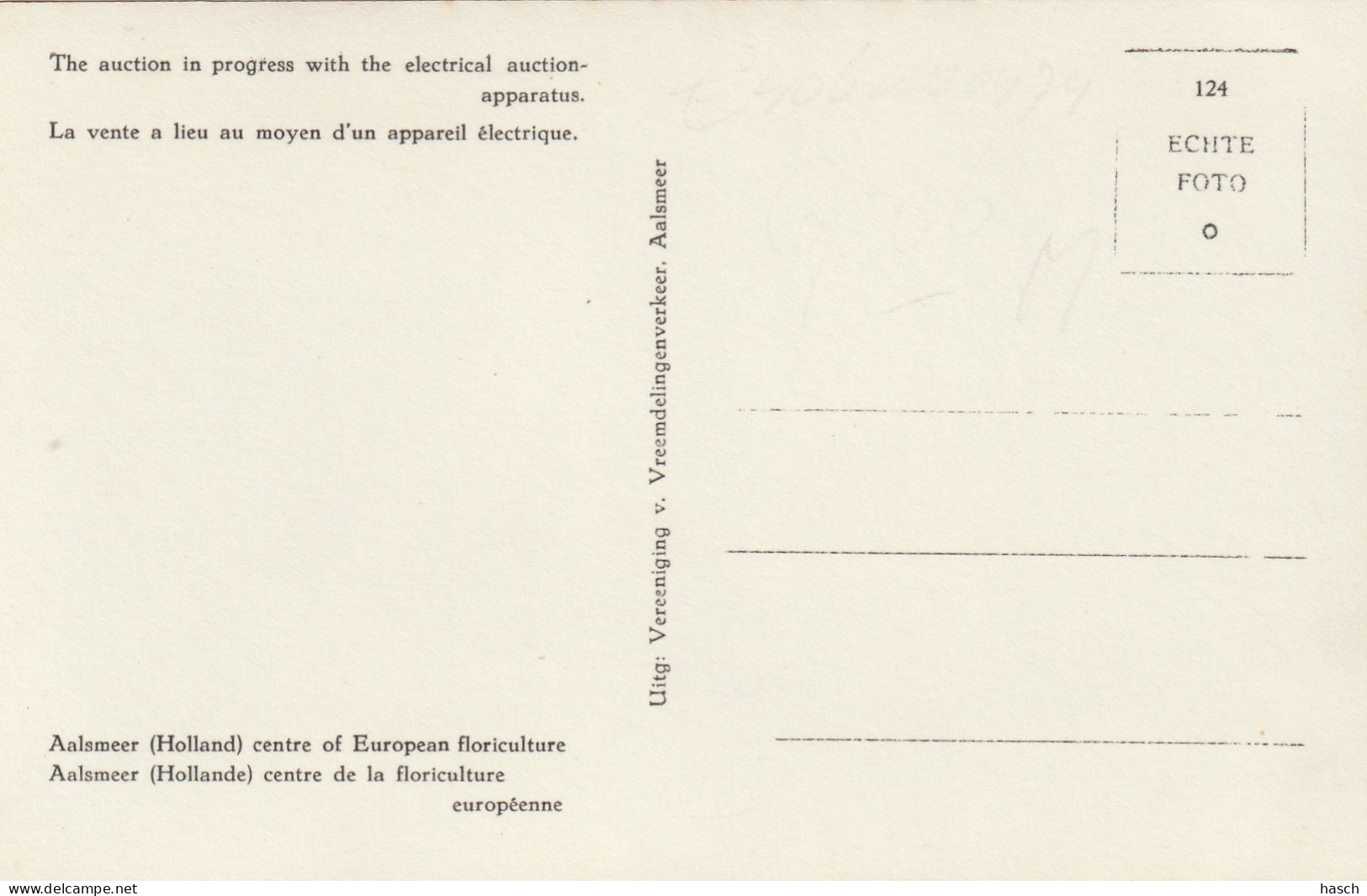 489293Aalsmeer, Bloemencentrum Van Europa. Het Veilen Met Het Elecr. Mijntoestel. (FOTOKAART)  - Aalsmeer