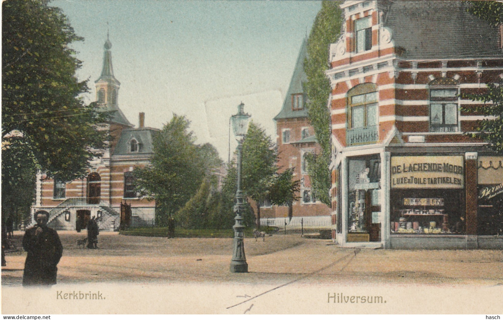 4892316Hilversum, Kerkbrink. (Stempel Achterkant ,,Magazijn De Lachende Moor'' (Poststempel 1908)  - Hilversum