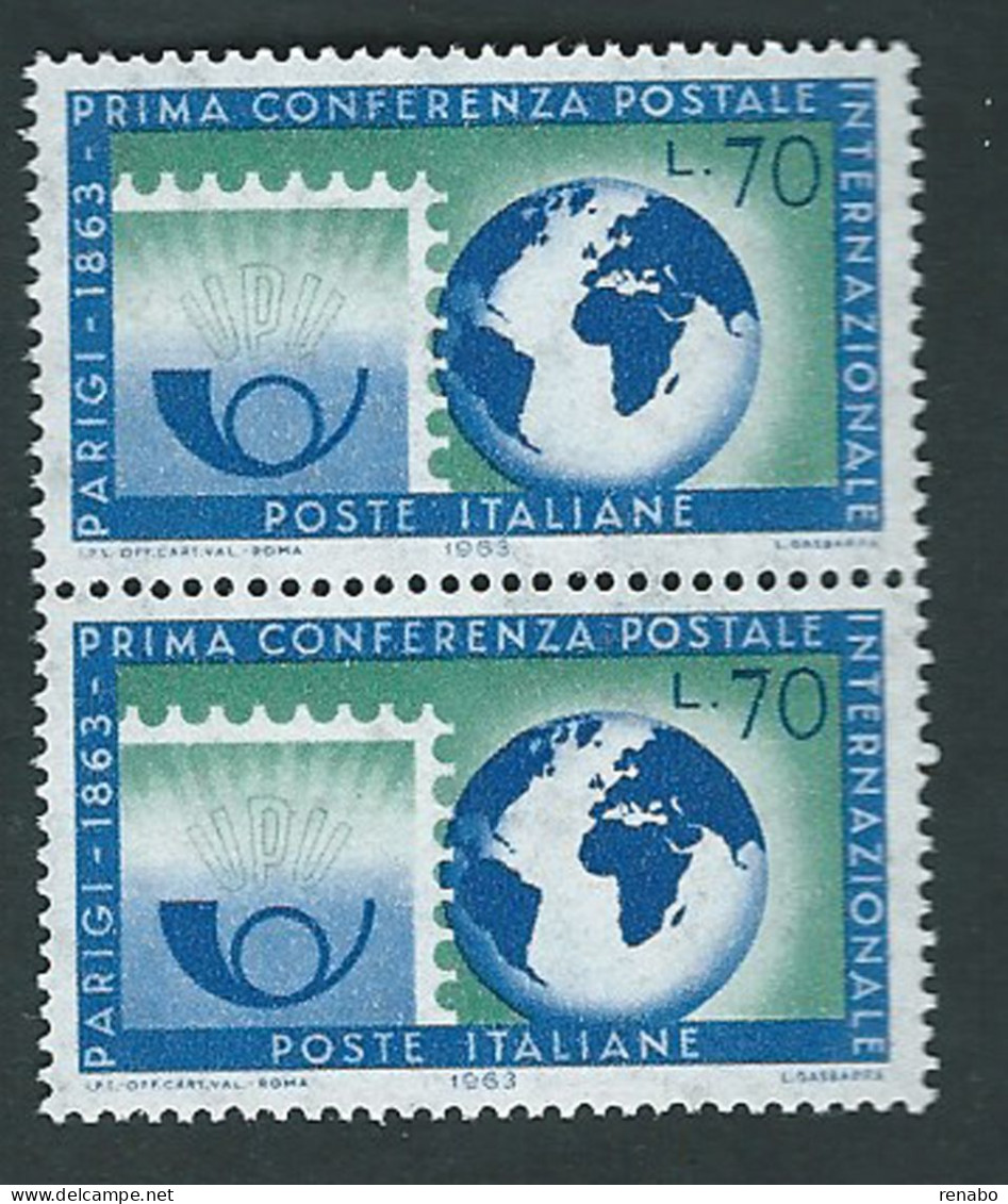 Italia 1963; Centenario Prima Conferenza Postale Internazionale A Parigi. Coppia. - 1961-70: Mint/hinged