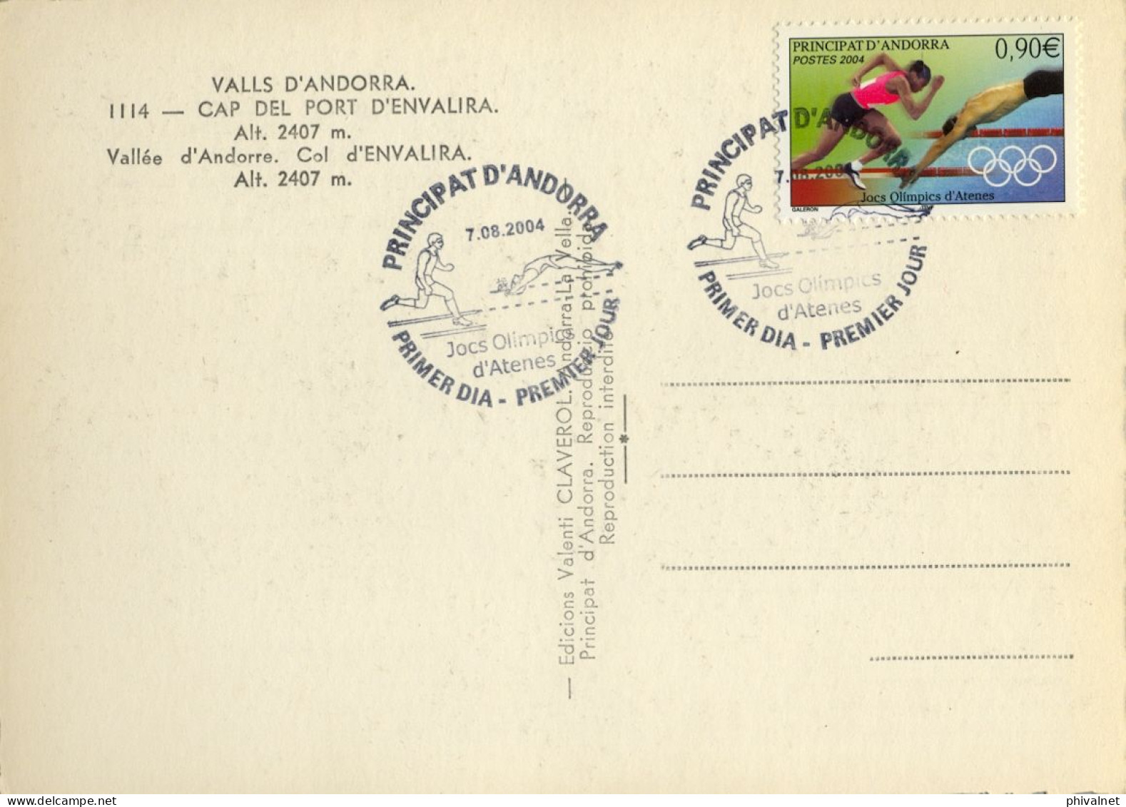 2004 , ED. 619 -  JUEGOS OLÍMPICOS DE VERANO , ATLETISMO  , MAT. PRIMER DIA , FDC , ANDORRA FRANCESA - FDC