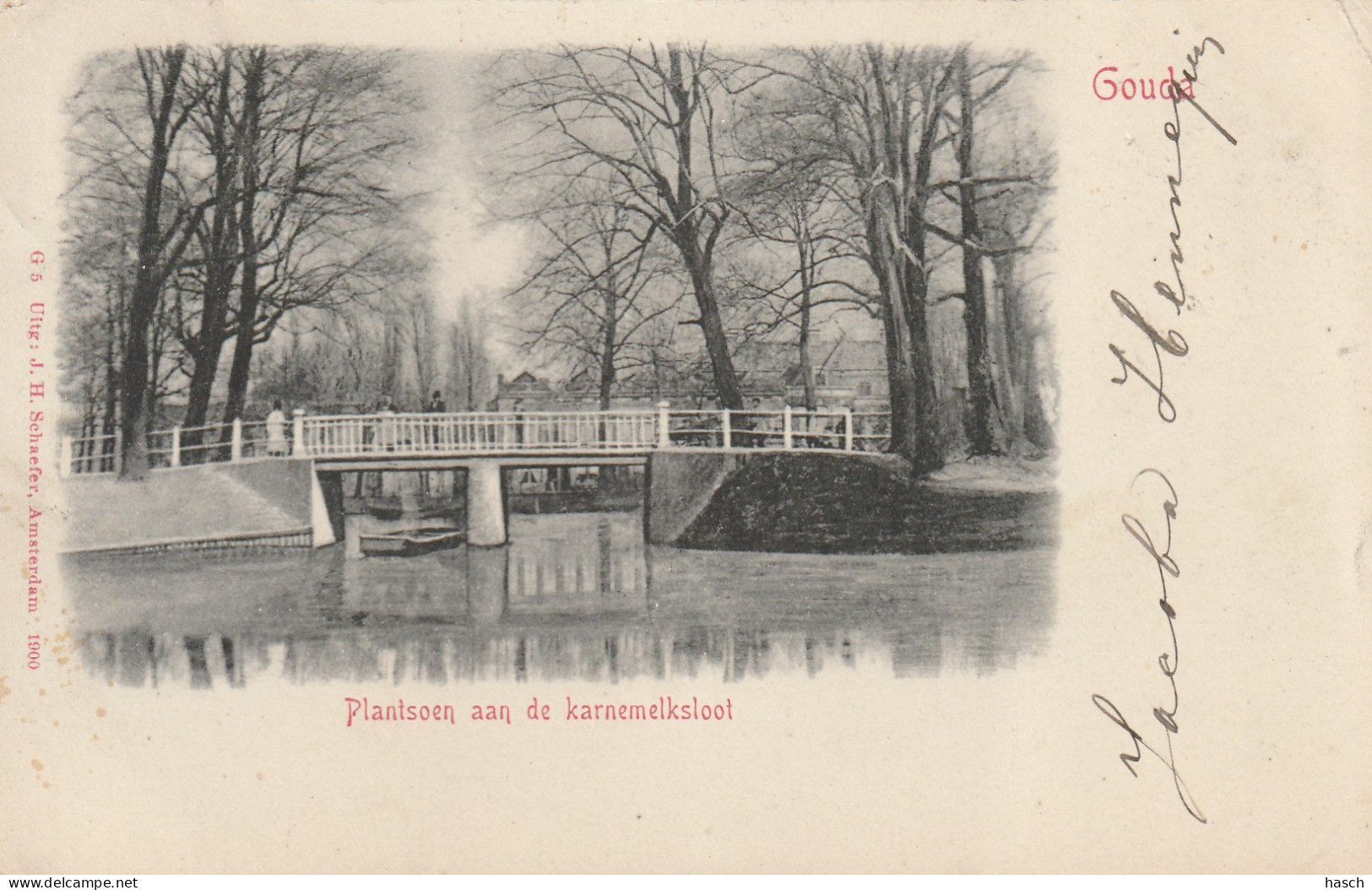 489735Gouda, Plantsoen Aan De Karnemelksloot. 1901. (Kleine Vouwen In De Hoeken)  - Gouda