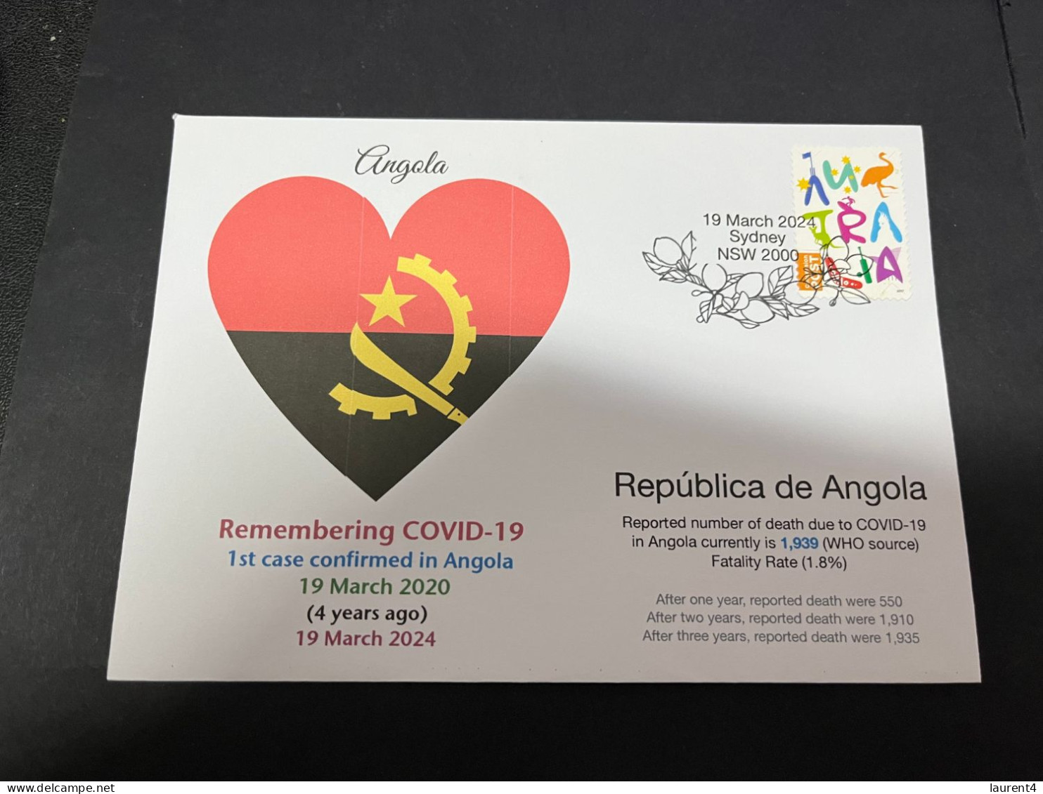 19-3-2024 (3 Y 28) COVID-19 4th Anniversary - Angola - 19 March 2024 (with OZ Stamp) - Ziekte