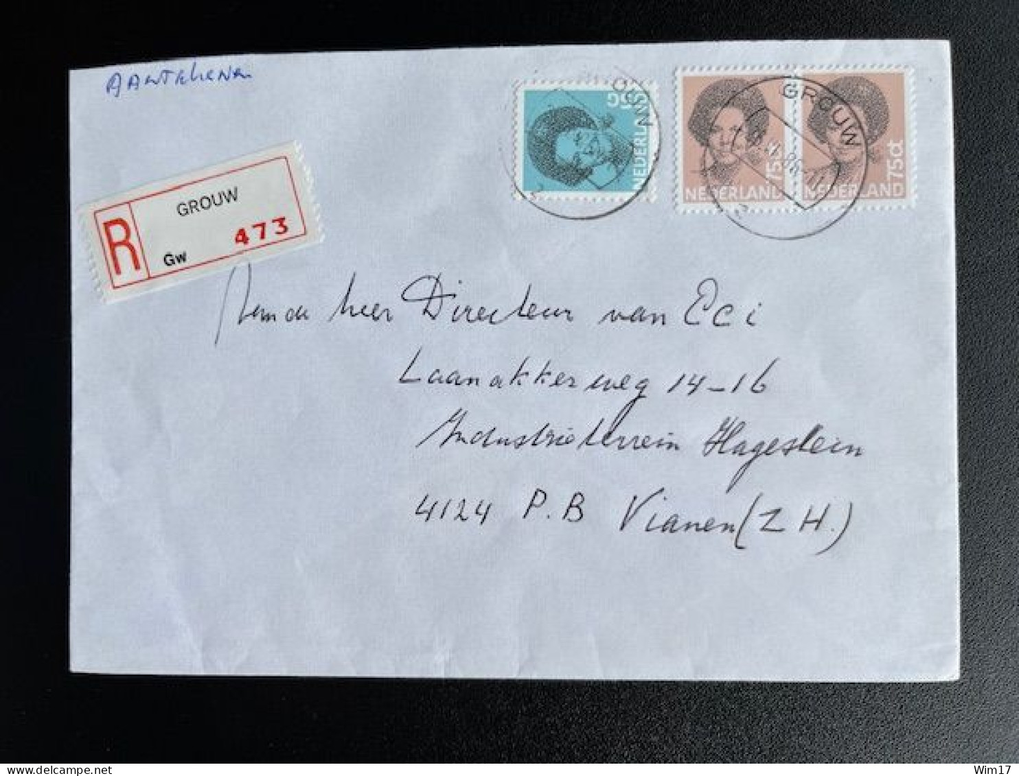 NETHERLANDS 1986 REGISTERED LETTER GROUW TO VIANEN 26-06-1986 NEDERLAND AANGETEKEND - Covers & Documents