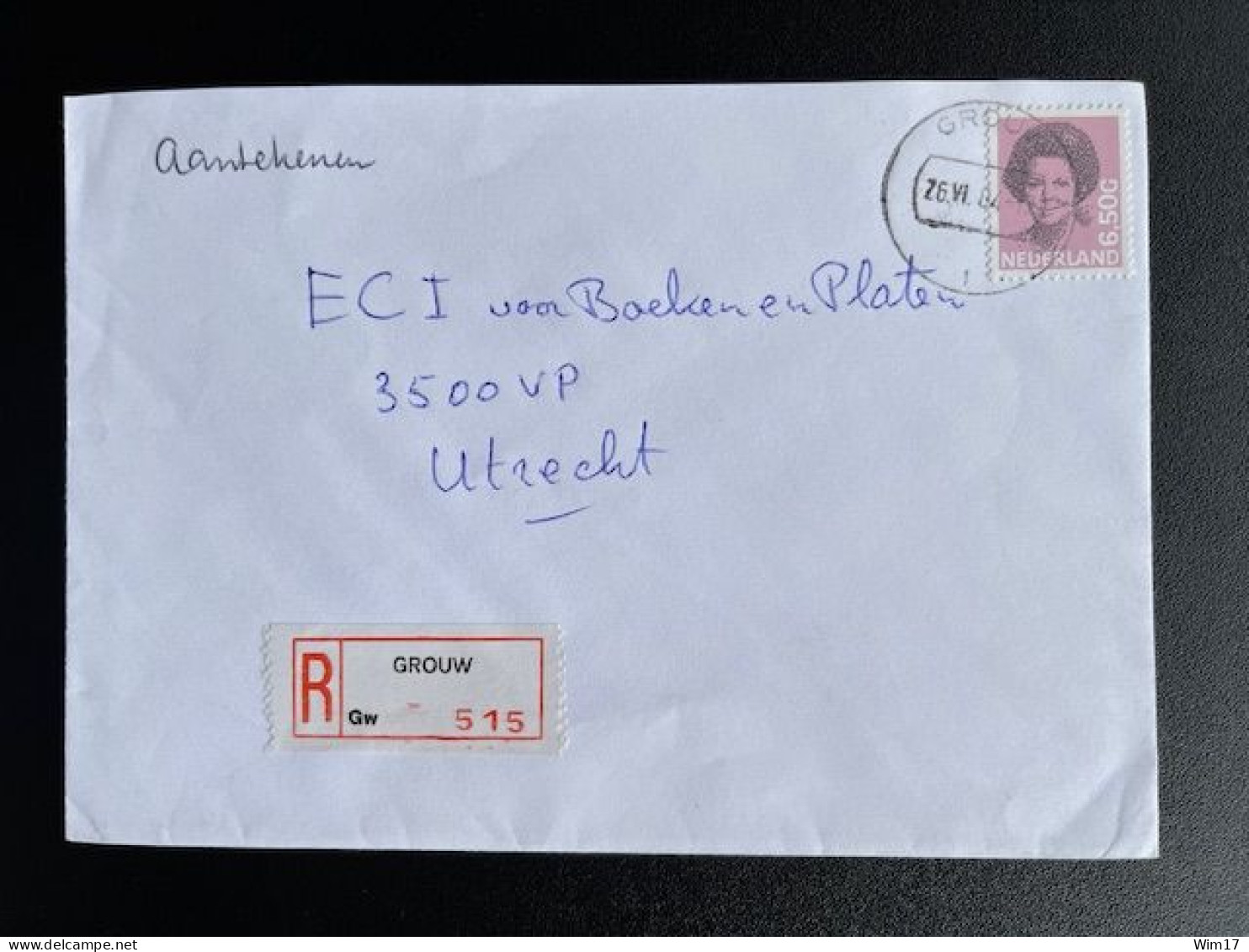 NETHERLANDS 1984 REGISTERED LETTER GROUW TO UTRECHT 26-06-1984 NEDERLAND AANGETEKEND - Lettres & Documents