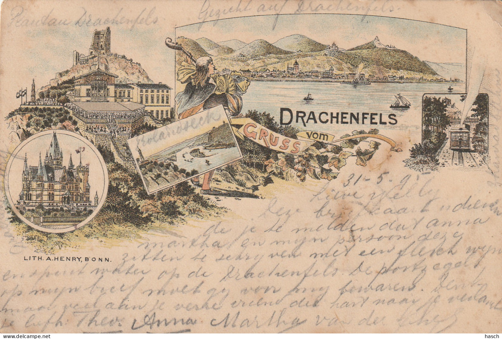 4907 37 Drachenfels, Gruss Vom Drachenfels. ((Briefmarken 1895)  - Drachenfels