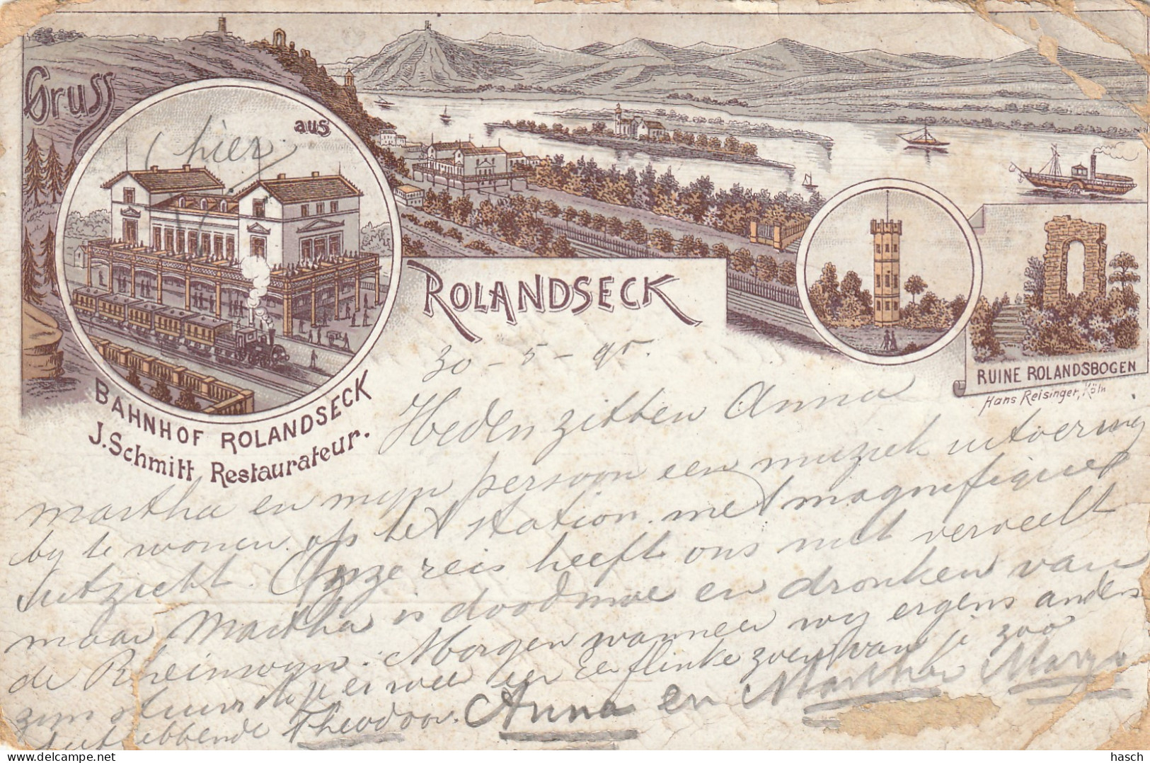 4907 47 Rolandseck, Gruss Aus Rolandseck, Multivues. (Briefmarken 1895) (mehrere Falten Unter Einem Riss)  - Remagen