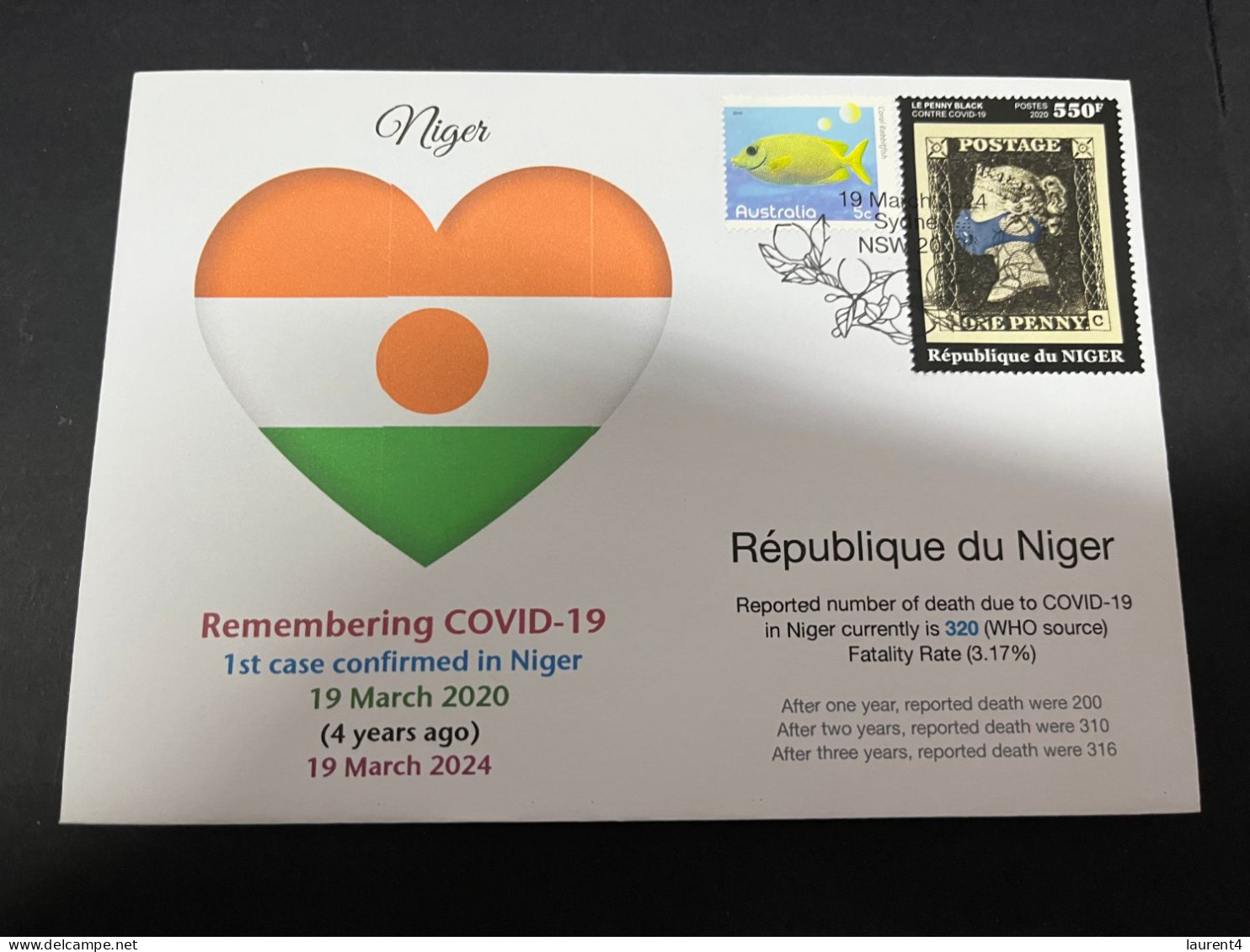 19-3-2024 (3 Y 28) COVID-19 4th Anniversary - Niger - 19 March 2024 (with Niger COVID-19 Stamp) - Ziekte