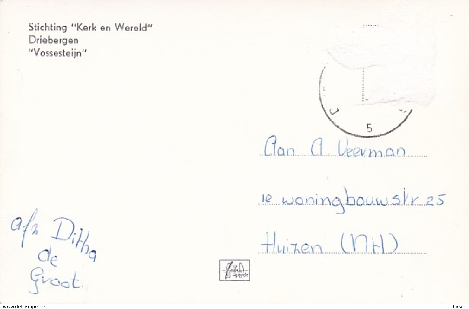 482552Driebergen, Stichting ‘’Kerk En Wereld’’ ‘’Vossesteijn’’ (wat Vouwen, Doordruk Stempel, Zie Achterkant) - Driebergen – Rijsenburg