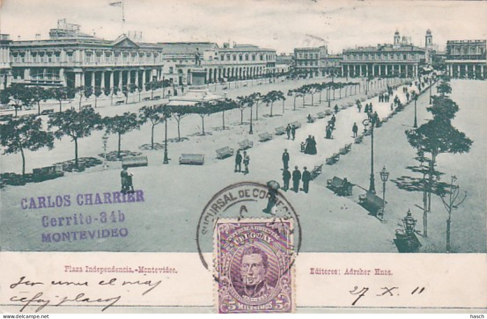 4825102Montevideo, Plaza Independencia. 1911. (small Folds In The Corners) - Uruguay