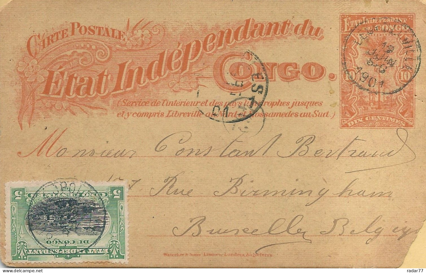 Entier Postal Etat Indépendant Du Congo Surchargé CONGO BELGE Oblitéré Avec Complément D'affranchissement - 1901 - Covers & Documents