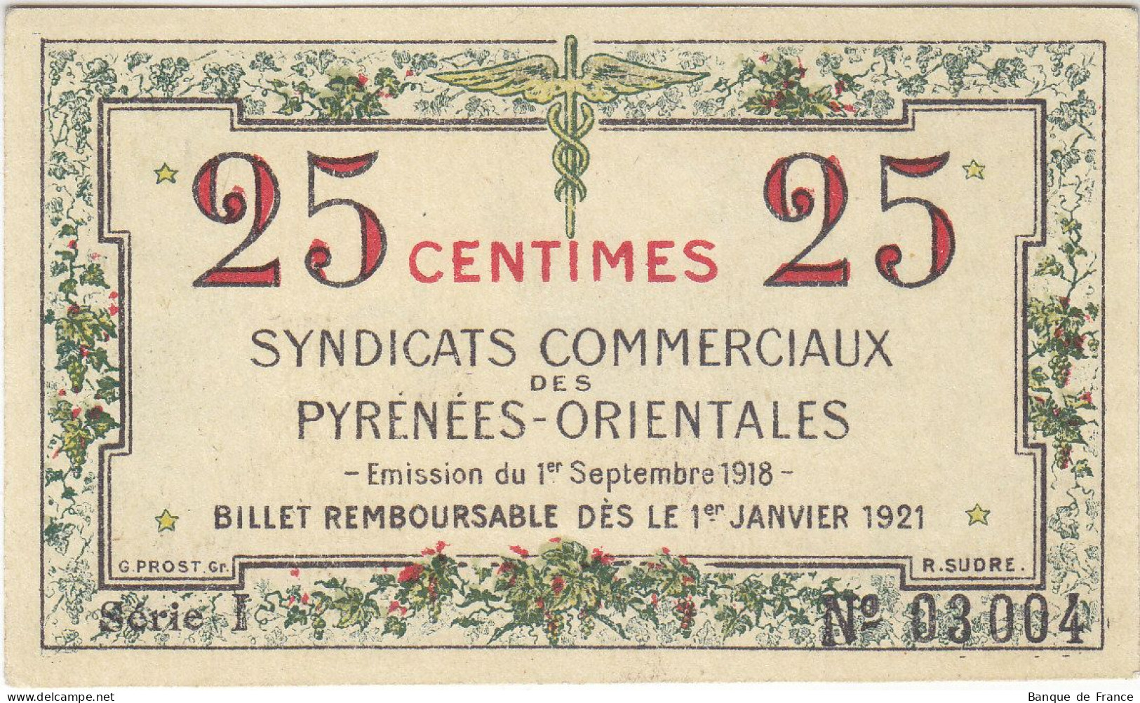 25 C Syndicats Commerciaux Des Pyrénées Orientales - JP 66.71 NEUF Du 01/09/1918 - Bons & Nécessité