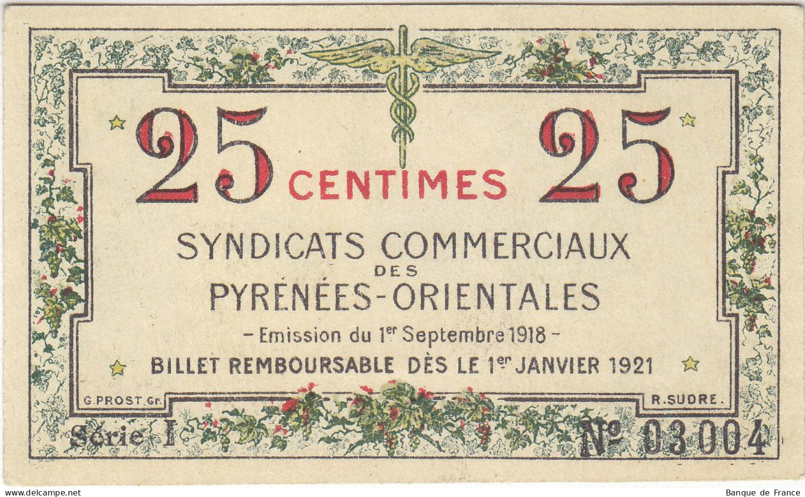 25 C Syndicats Commerciaux Des Pyrénées Orientales - JP 66.71 NEUF Du 01/09/1918 - Bonos