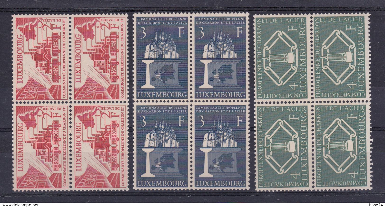 1956 Lussemburgo Luxembourg CECA Comunità Europea Carbone E Acciaio 4 Serie Di 3v. (511/13) MNH** In Quartina Block 4 - 1956