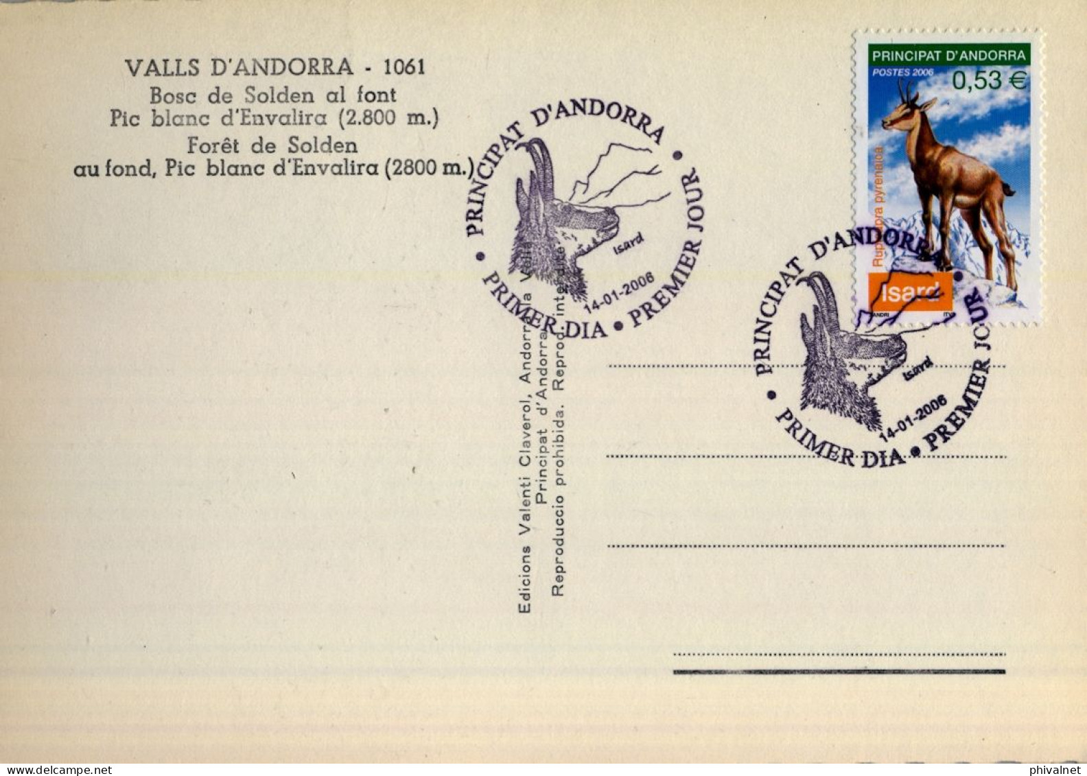 2006 , ED. 639 - REBECO , ISARD , MAT. PRIMER DIA , FDC , ANDORRA FRANCESA - FDC