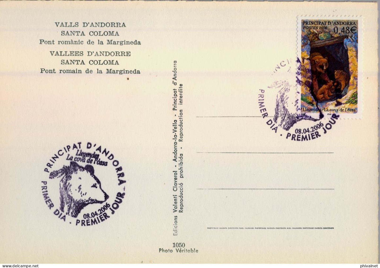 2006 , ED. 645 - LEYENDAS Y TRADICIONES ANDORRANAS , LA CUEVA DEL OSO  , MAT. PRIMER DIA , FDC , ANDORRA FRANCESA - FDC