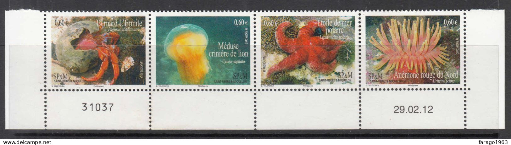 2012 St. Pierre Et Miquelon SPM Marine Life Complete Strip Of 4 MNH @ BELOW FACE VALUE - Unused Stamps
