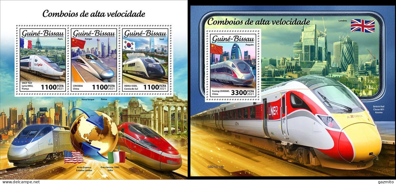 Guinea Bissau 2021, Speed Trains II, Flags, 3val In BF+BF - Guinea-Bissau