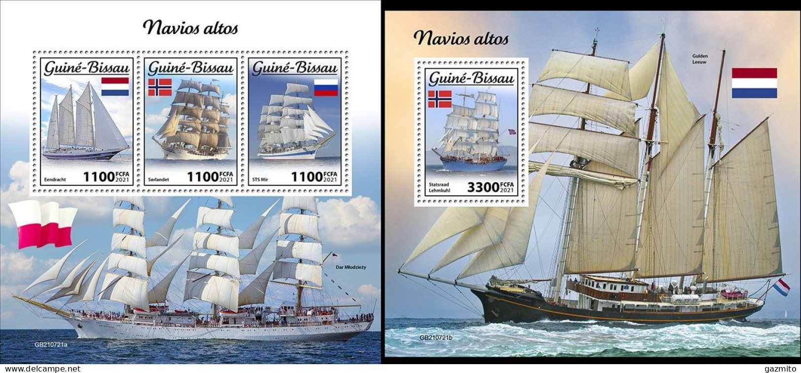 Guinea Bissau 2021, Tall Ships I, 3val In BF+BF - Guinea-Bissau