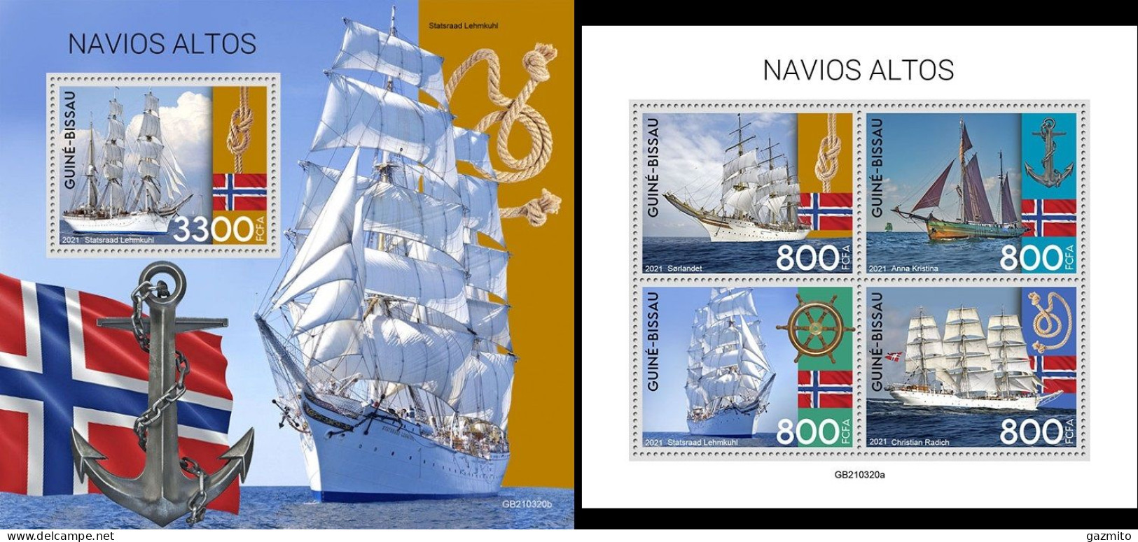 Guinea Bissau 2021, Tall Ships II, Flags, 4val In BF +BF - Guinea-Bissau