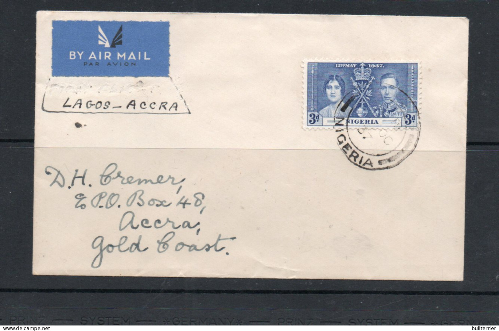 NIGERIA - 1937 - IMPERIAL AIRWAYS  GOLD COAST  WITH ACCRA   BACKSTAMP - Nigeria (...-1960)