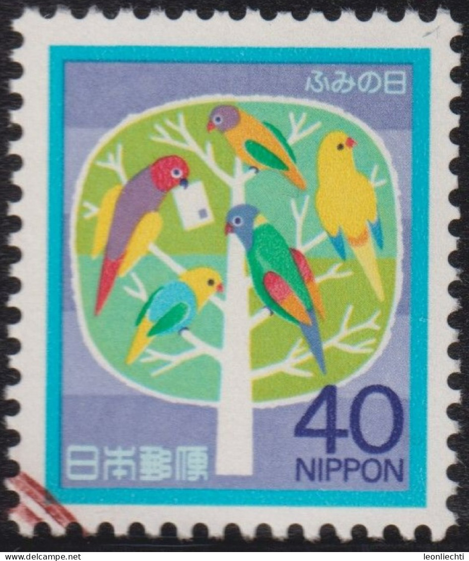 1984 Japan° Mi:JP 1592, Sn:JP 1566, Yt:JP 1493, Sg:JP 1745, Sak:JP C990, Letter Writing Day, Vögel, Papageien - Usati