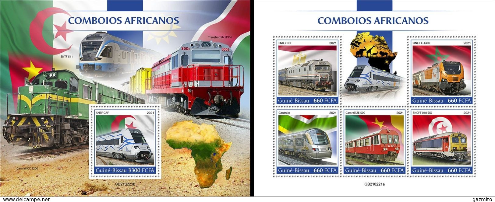 Guinea Bissau 2021, Trains Of Africa I, Flag, 5val In BF +BF - Guinea-Bissau