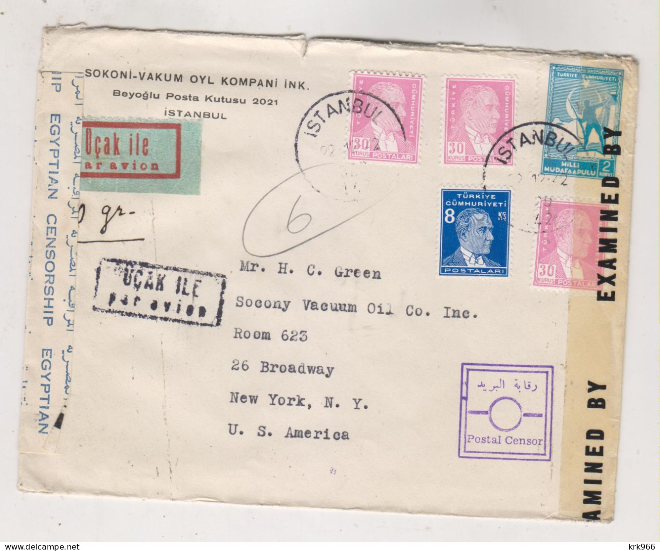 TURKEY  ISTANBUL 1942 Airmail Censored Cover To United States - Storia Postale