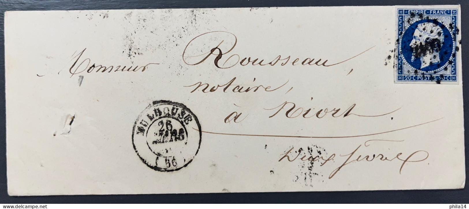 N°14 BLEU NAPOLEON SUR LETTRE / MULHOUSE POUR NIORT / 26 MARS 1856 / LSC - 1849-1876: Classic Period