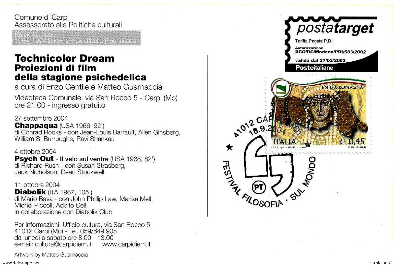 ITALIA ITALY - 2004 CARPI (MO) Festival Filosofia Sul Mondo Su Cartolina Comune Di Carpi - 3234 - 2001-10: Marcophilia