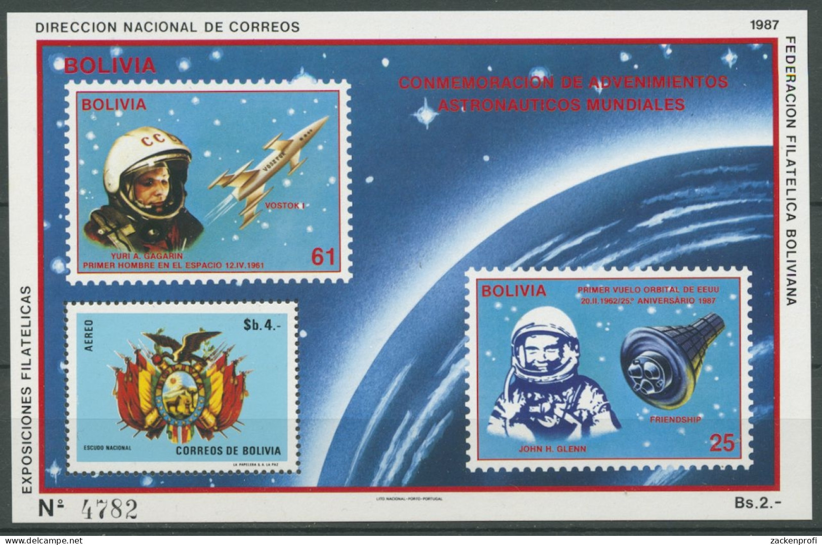 Bolivien 1987 Weltraumfahrt Astronaut Raumkapsel Block 168 Postfrisch (C27911) - Bolivie