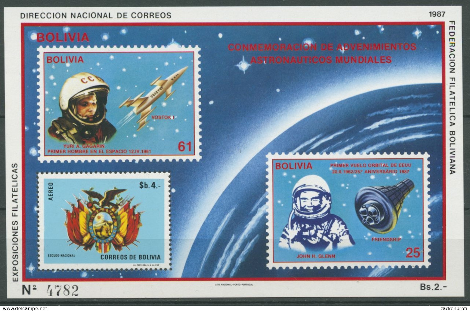 Bolivien 1987 Weltraumfahrt Astronaut Raumkapsel Block 168 Postfrisch (C27911) - Bolivia
