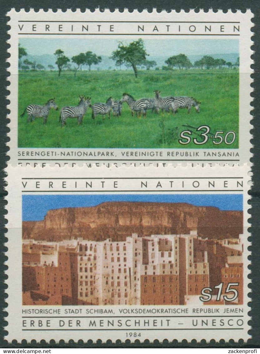 UNO Wien 1984 UNESCO Zebra Im Serengetipark, Stadt Schibam 41/42 Postfrisch - Nuevos