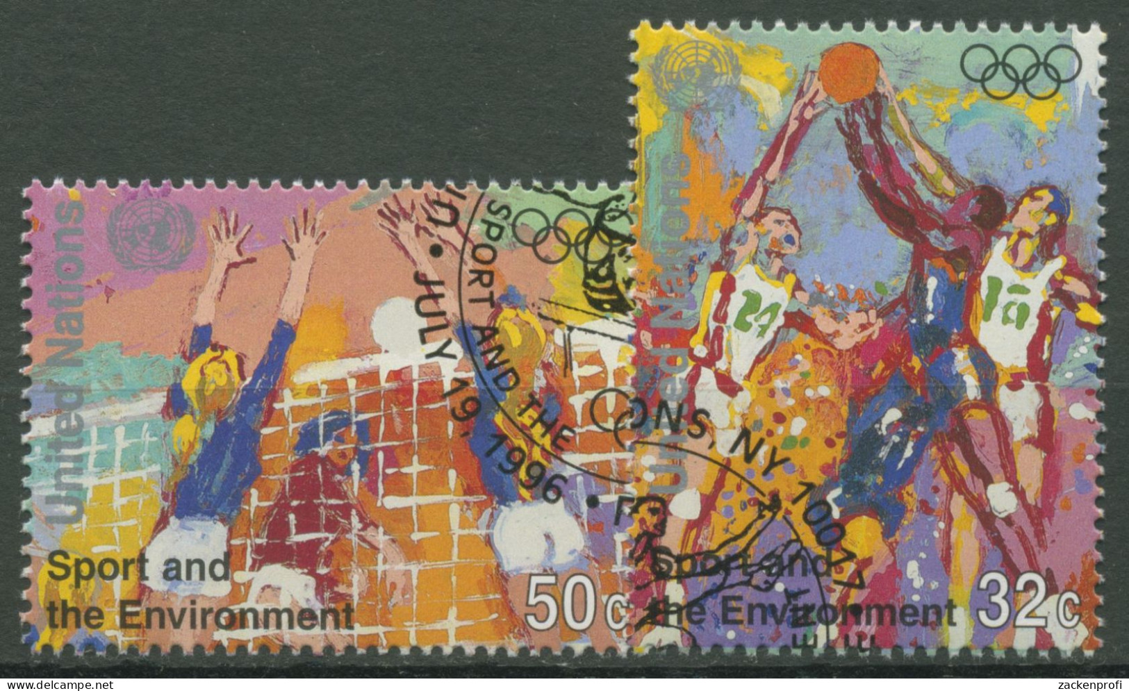 UNO New York 1996 Olympische Spiele Basketball Volleyball 716/17 Gestempelt - Usados