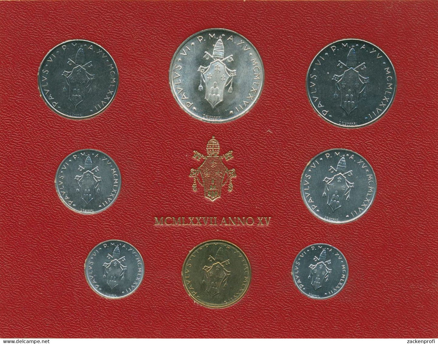 Vatikan 1977 Kursmünzen Papst Paul VI., Blister, 1 - 500 Lire, St, (m5426) - Vatikan