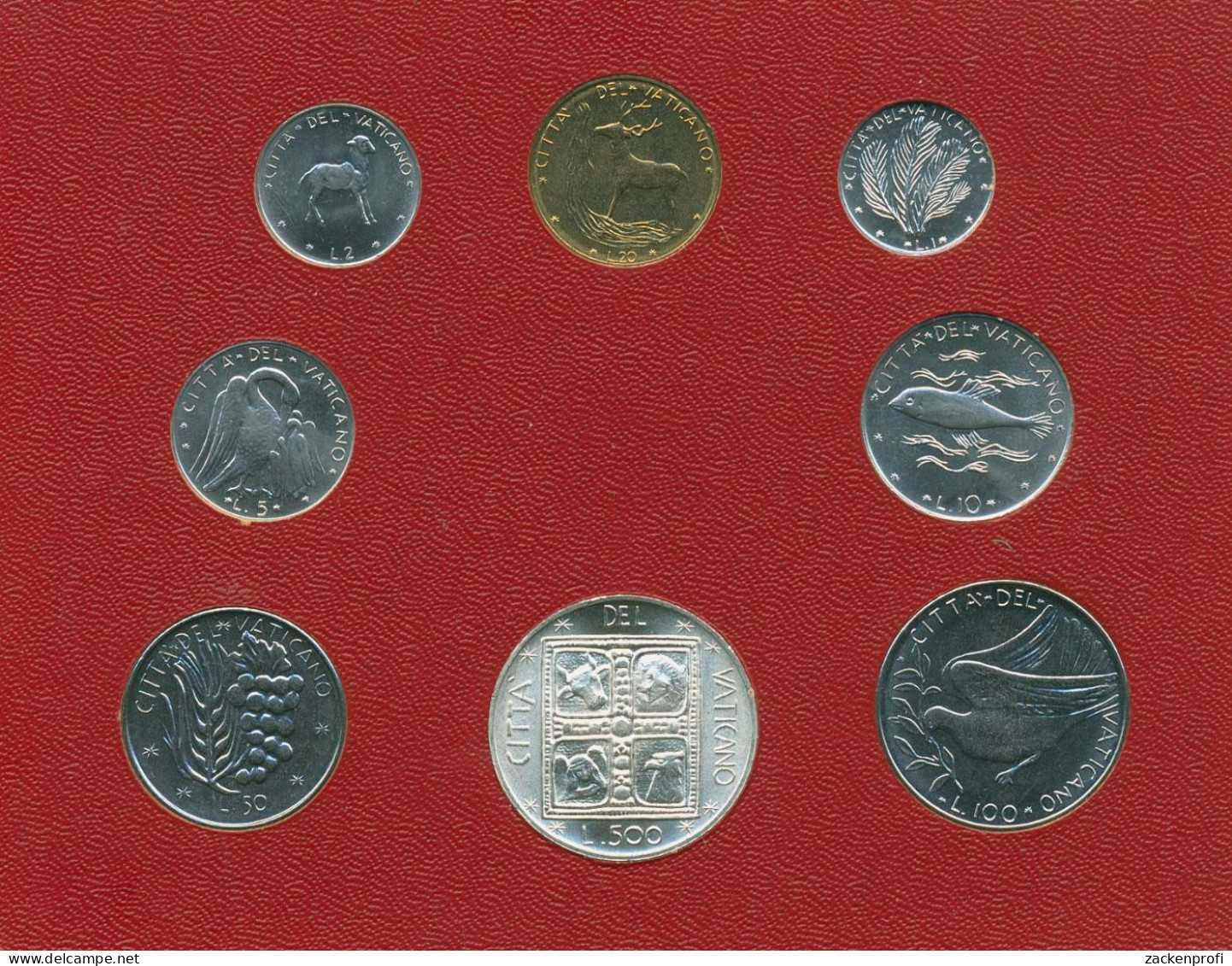 Vatikan 1977 Kursmünzen Papst Paul VI., Blister, 1 - 500 Lire, St, (m5426) - Vaticano