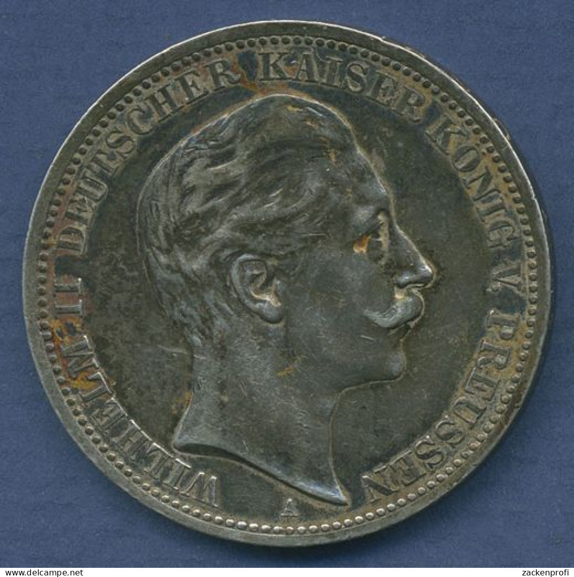 Preußen 3 Mark 1909 A, Kaiser Wilhelm II., J 103 Vz, Bunte Patina (m3763) - 2, 3 & 5 Mark Plata