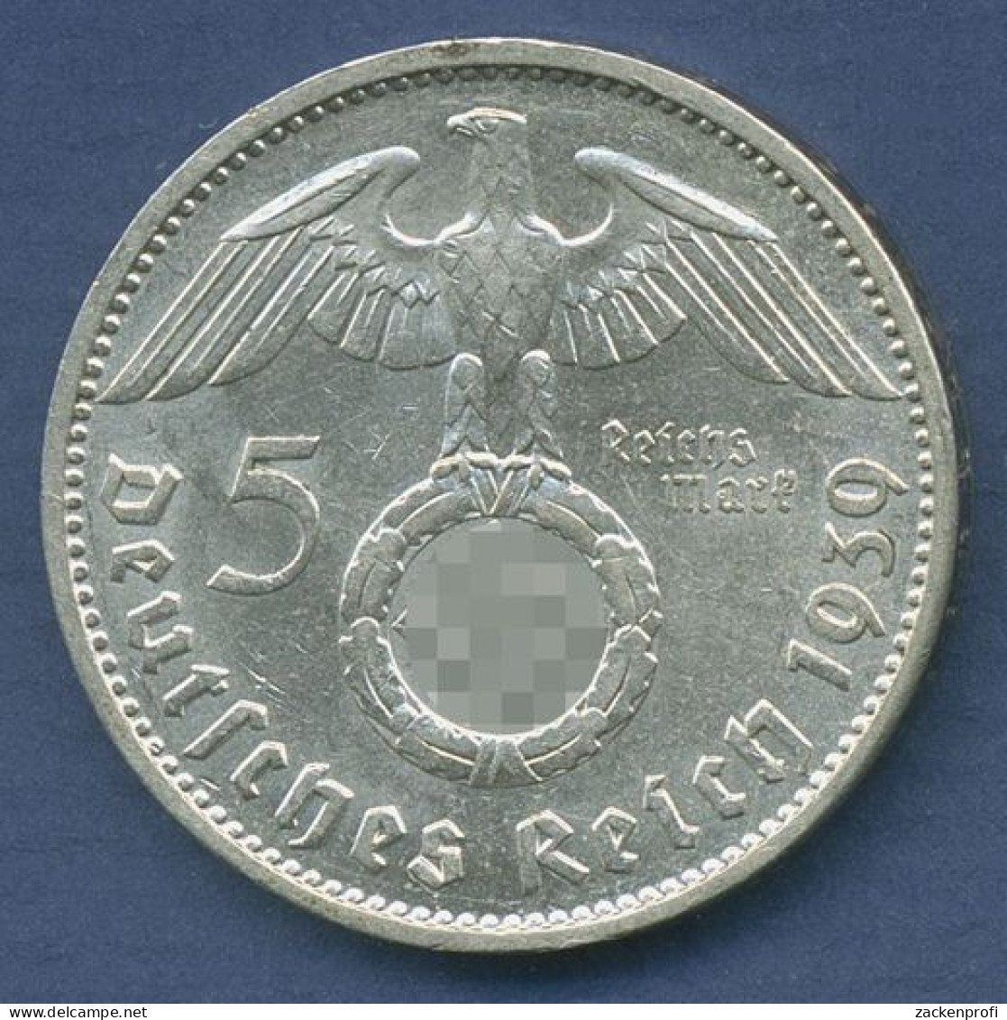 Deutsches Reich 5 Mark 1939 J, Adler Hindenburg, J 367 Vz (m3766) - 5 Reichsmark